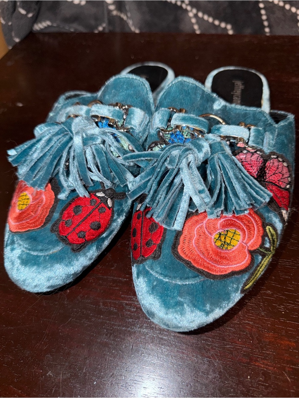 Jeffrey Campbell Velvet Mules Vibrant Floral, Butterfly, and Ladybug Embroidery - Picture 6 of 7